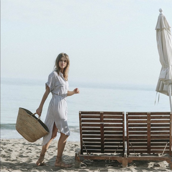 LAST ONE! Striped Buttondown Midi Dress - Blue - Picture 3 of 8